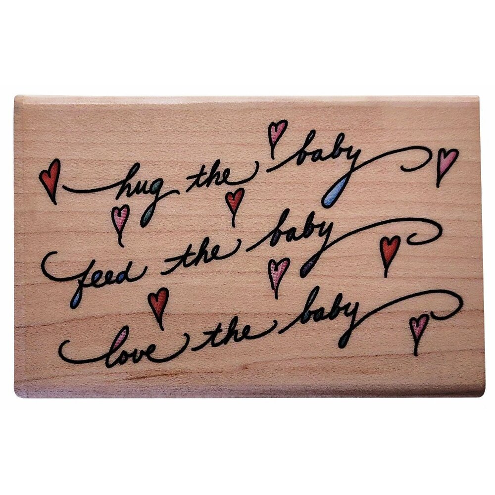 Stampendous "Love The Baby" Rubber Stamp Wood Block Open Line Design For Arts &